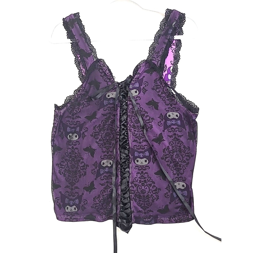 Hot Topic Kuromi Mesh Lace-Up Sweetheart Tank Top Hot Topic Sz 2